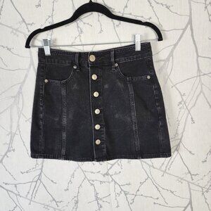 American Eagle Black Wash Stretch Denim Button Front Mini Skirt